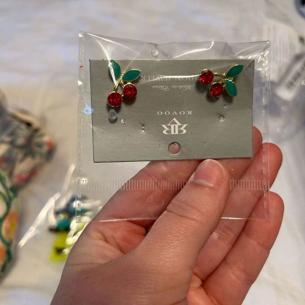 OVO Cherry Earrings with Red and Green Details